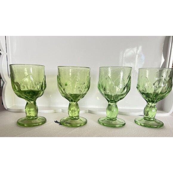 Set 4 Franciscan Tiffin Green LOTUS Cabaret Footed Wine Glasses 5 1/2”H Leaf VTG